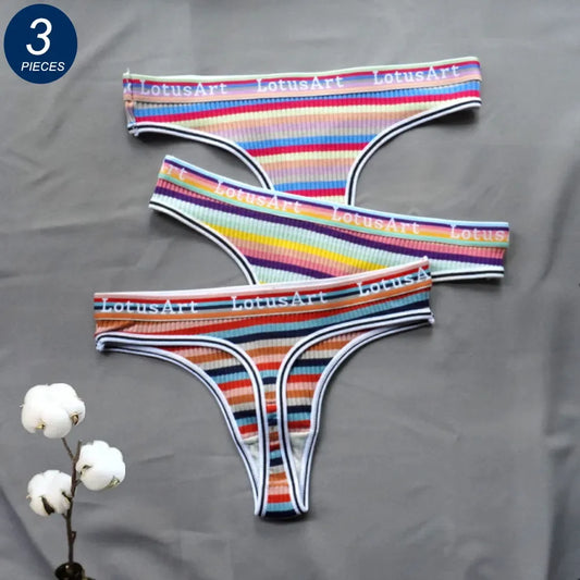 3PCS Women’s Brazilian Thong Set – Colorful Cotton Seamless G String Panties - Harmony Haven - Essentials