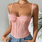 Women's Sheer Mesh Corset Top – Lace Trimmed Spaghetti Strap Bustier Cami - Harmony Haven - Essentials
