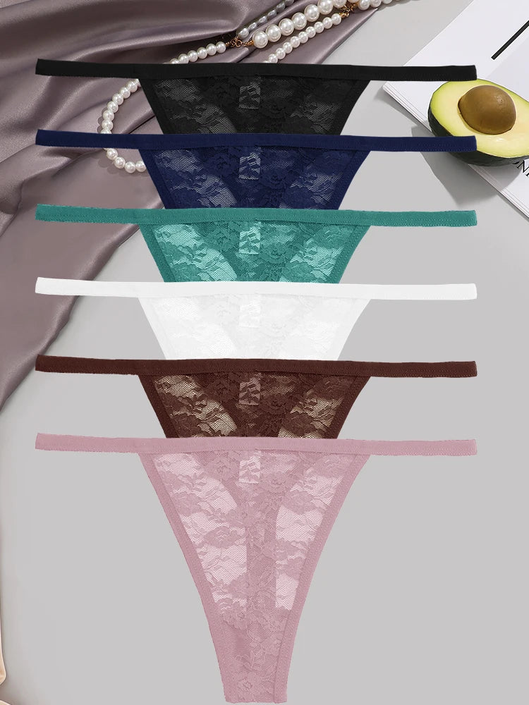 6-Piece Women's Lace Thong Set – Sexy Breathable Low-Rise G-Strings - Harmony Haven - Essentials