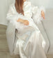 Women's Luxury Silk Feather Boudoir Robe – Long Bridal Kimono Maxi Dress - Harmony Haven - Essentials