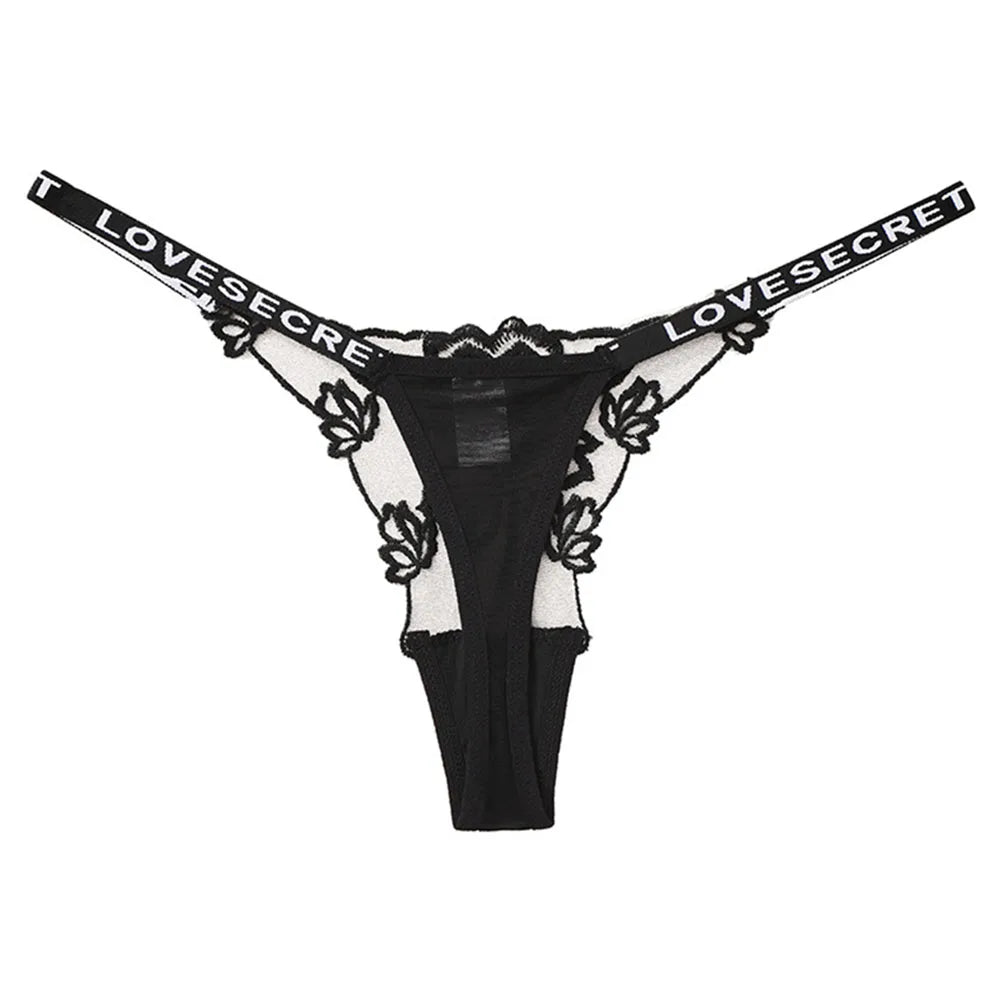 Women’s Sheer Lace Thong Panties – Transparent Mesh Embroidery Low Rise Underwear - Harmony Haven - Essentials