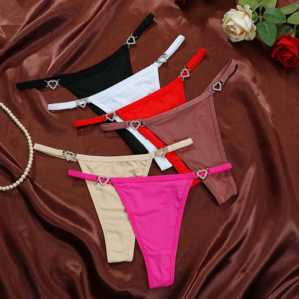 Women’s Heart Decor Thong Panties – Sexy Low Waist Lace Underwear - Harmony Haven - Essentials