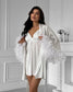 Women's Elegant Satin Bridal Morning Robe – Sheer Lace Accented Kimono Nightwear - Harmony Haven - Essentials