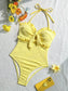 Women's Floral Print One-Piece Swimsuit – Strapless Ruffle Off-Shoulder Monokini - Harmony Haven - Essentials