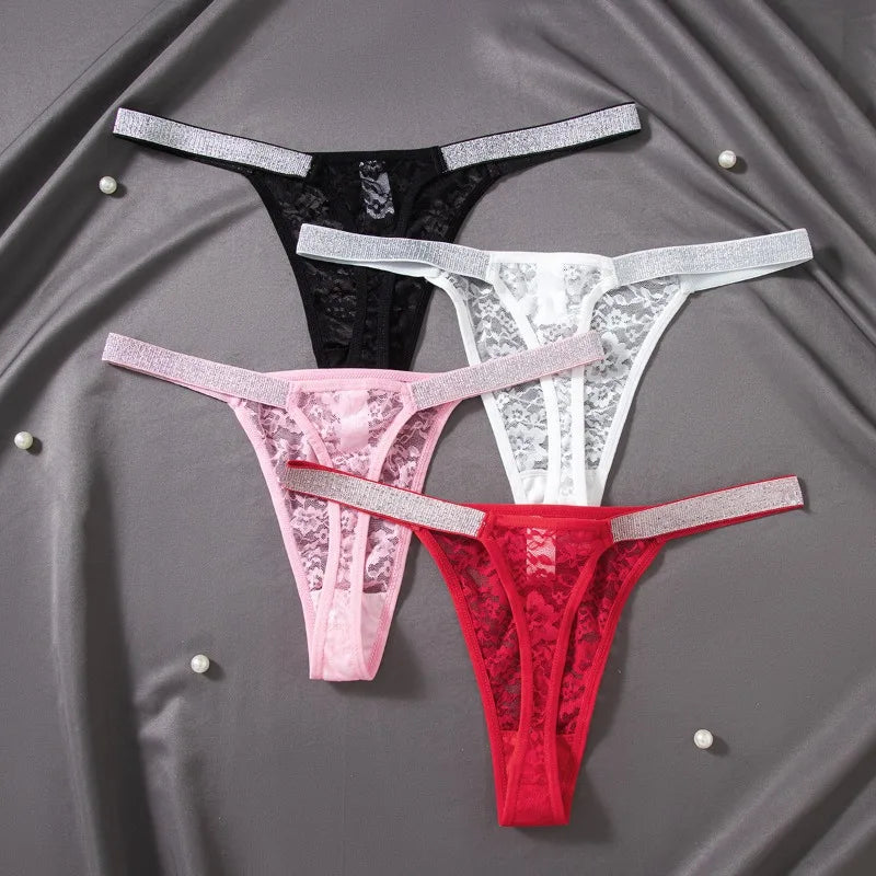 3PCS Women’s Lace G String Panties – Rhinestone Strap Sheer Floral Thongs - Harmony Haven - Essentials