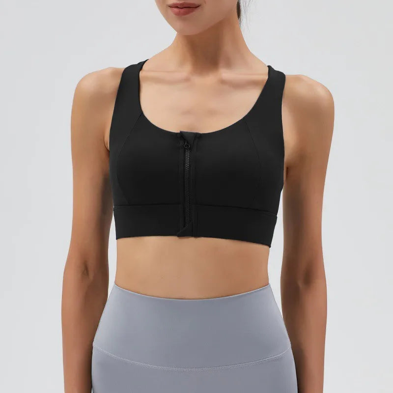 High-Impact Front-Zipper Sports Bra | Shockproof Wireless Gym & Yoga Vest - Harmony Haven - Essentials