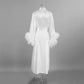 Women's Luxury Silk Feather Boudoir Robe – Long Bridal Kimono Maxi Dress - Harmony Haven - Essentials