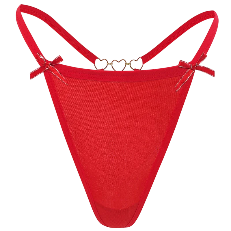 Women’s Red Bow G String Panties – Low Rise Heart Decor Sexy Lingerie - Harmony Haven - Essentials
