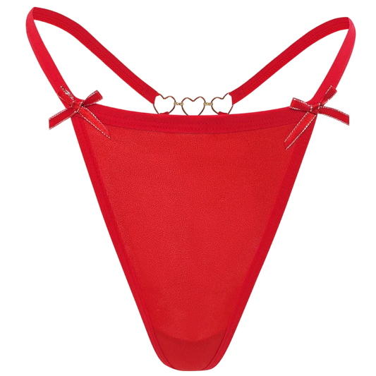 Women’s Red Bow G String Panties – Low Rise Heart Decor Sexy Lingerie - Harmony Haven - Essentials