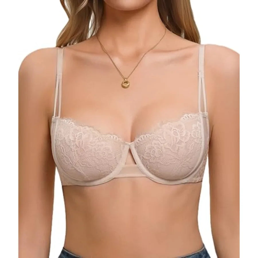 Women's Lace Balconette Bra – Sexy Underwire Push-Up Lingerie - Harmony Haven - Essentials
