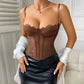 Women's Sheer Mesh Corset Top – Lace Trimmed Spaghetti Strap Bustier Cami - Harmony Haven - Essentials