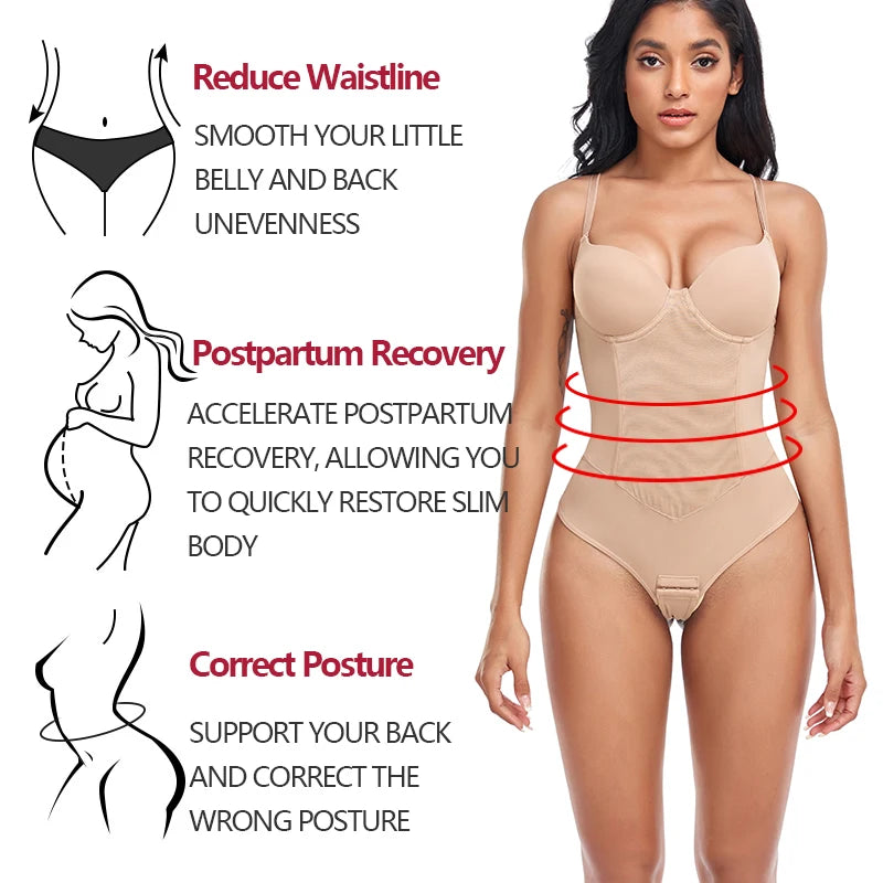 Women's Backless Tummy Control Shapewear Bodysuit – Medium Compression Hourglass Shaper - Harmony Haven - Essentials