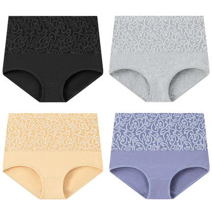Women's Embroidered High-Waisted Cotton Briefs – Breathable Full-Coverage Everyday Underwear - Harmony Haven - Essentials