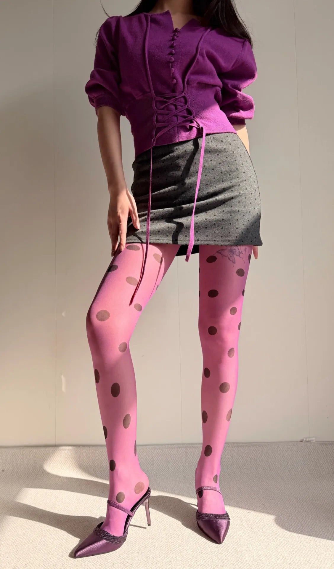 Women's Bold Polka Dot Sheer Tights – Retro Mesh Fashion Stockings - Harmony Haven - Essentials