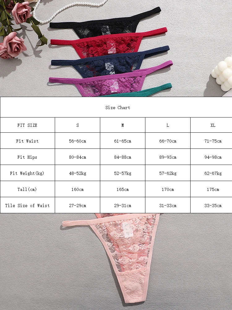 6-Piece Women's Lace Thong Set – Sexy Breathable Low-Rise G-Strings - Harmony Haven - Essentials