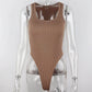 Women's Off-Shoulder Halter Knit Bodysuit – Sleeveless Slim-Fit Bodycon Top - Harmony Haven - Essentials
