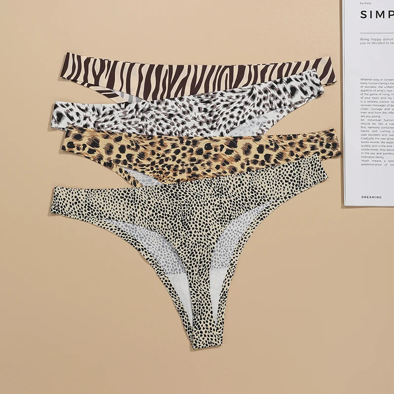 Women’s Leopard Print Seamless Thong – Low Waist Ice Silk G String Panties - Harmony Haven - Essentials