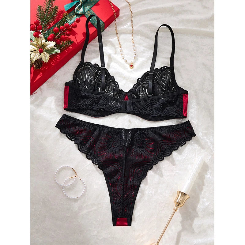 Women’s Black Lace Lingerie Set – Valentine Push Up Bra & Panty Set - Harmony Haven - Essentials