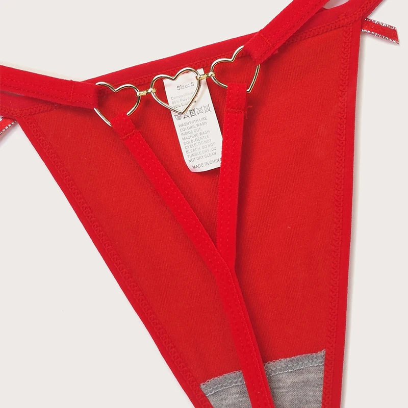 Women’s Red Bow G String Panties – Low Rise Heart Decor Sexy Lingerie - Harmony Haven - Essentials