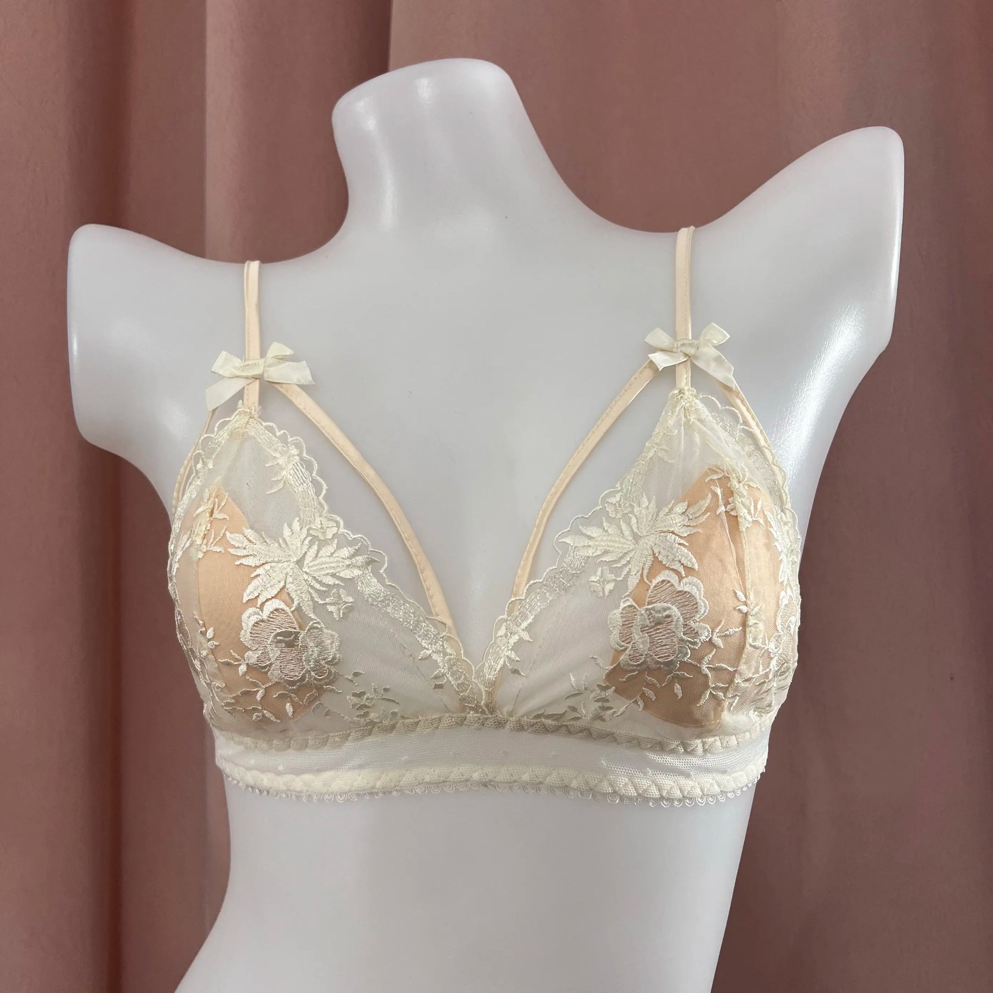 Women's French Lace Bralette – Sheer Floral Wireless Triangle Bra - Harmony Haven - Essentials
