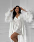 Women's Elegant Satin Bridal Morning Robe – Sheer Lace Accented Kimono Nightwear - Harmony Haven - Essentials