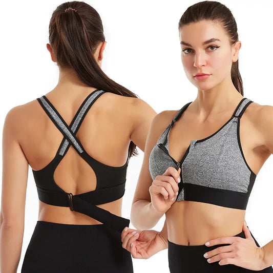 Women's Plus Size Front-Zipper Sports Bra – High-Impact Yoga & Workout Crop Tank - Harmony Haven - Essentials