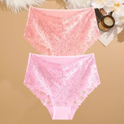 2-Piece Plus Size Lace Panties Set – Luxury Embroidery High-Rise Briefs - Harmony Haven - Essentials