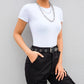 Women's Short Sleeve Cotton-Blend Bodysuit – High-Stretch Casual Bodycon Top - Harmony Haven - Essentials